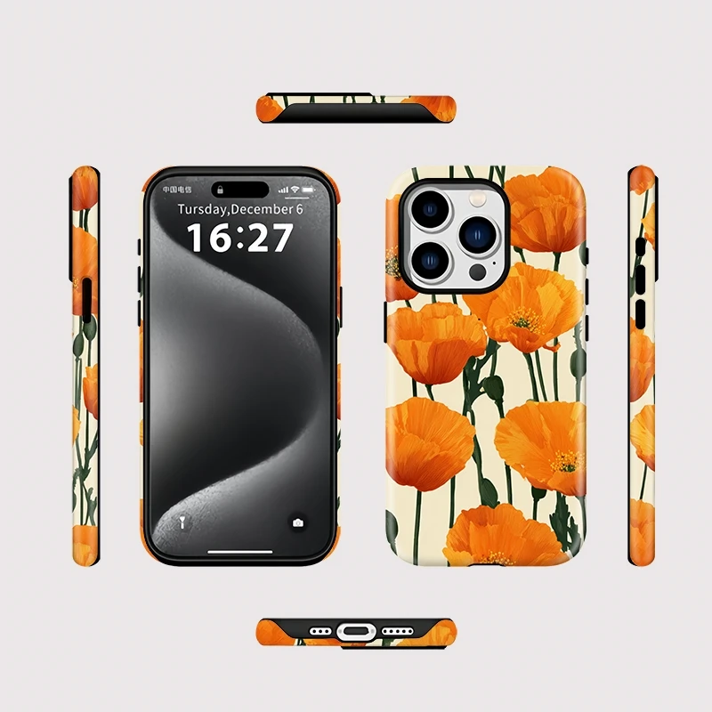 Фото Магнитный матовый противоударный чехол 2-в-1 для iPhone 17, 12, 13 Pro, 14 Plus, 15 Pro Max, 16 с цветочным дизайном для Magsafe №2