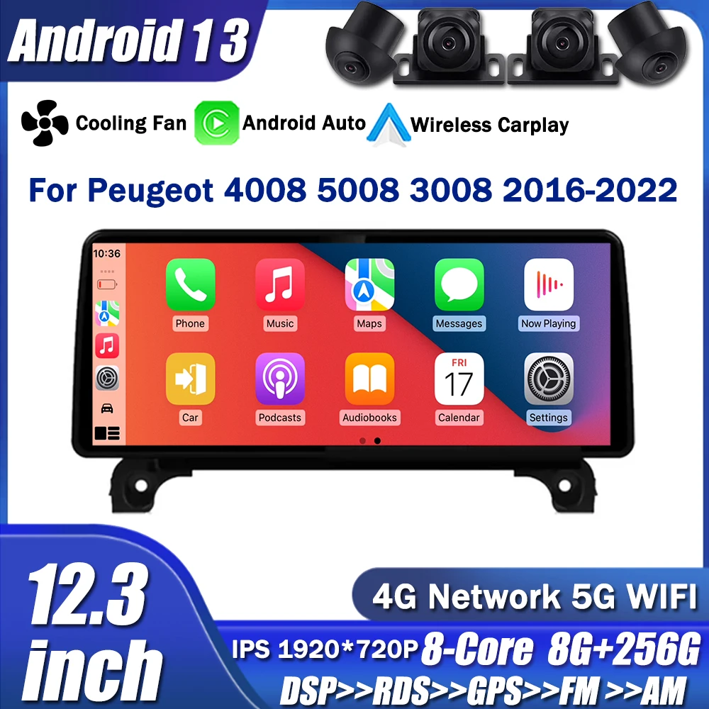 

12.3 Inch Car Radio Android 13 for Peugeot 4008 5008 3008 2016-2022 Player GPS Stereo System Octa Core FM GPS 1920*720P 4G WIFI