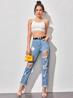new white and blue ripped jeans for women fashion high waist loose jeans street casual boyfriend jeans summer denim long pants