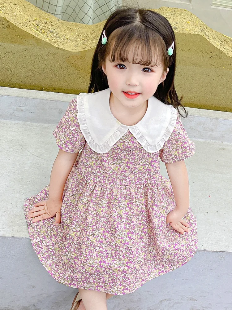 

2022 летняя детская одежда детское корейское платье Новинка детское платье принцессы из чистого хлопка с цветочным принтом