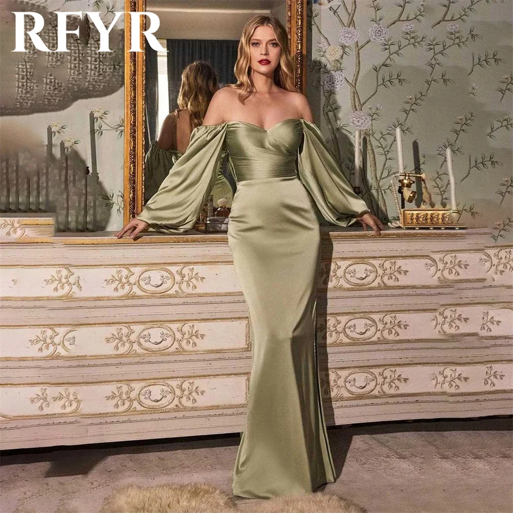 RFYR Sage Green Prom Dresses Off the Shoulder Вечерние платья с длинными рукавами Sweetheart Party Stain Mermaid