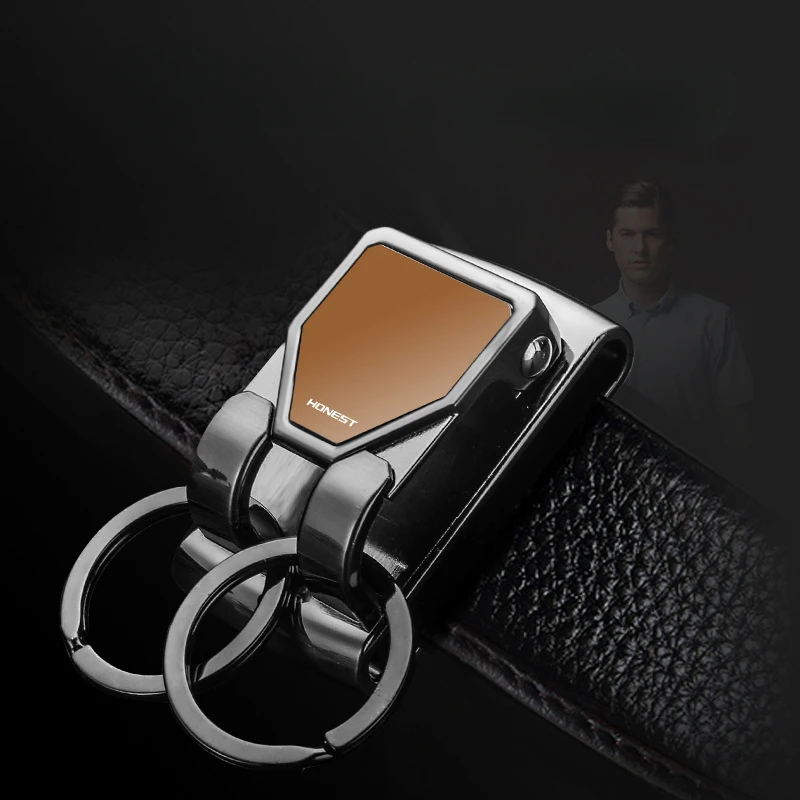 

Perforated Belt Men Waist Hanging Stainless Steel Mirror Surface Double Ring Anti Falling Keychain Engraved High-end Simple Gift