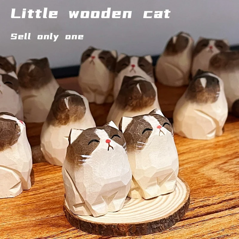 Украшения из статуи животного кота украшения для резьбы по дереву фигурки кошек
