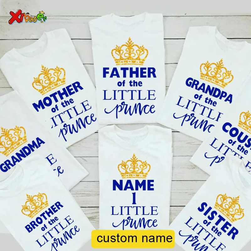 Одинаковые Семейные рубашки Little Prince, рубашка на день рождения, блестящая рубашка с короной, наряды, персонализированные детские комбинезоны с именем для мальчиков Одинаковые Семейные рубашки Little Prince, рубашка на день рождения, блестящая рубашка с короной, наряды, персонализированные детские комбинезоны с именем для мальчиков