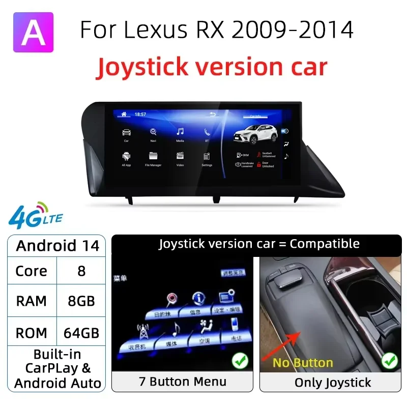 

Nunoo Android 14, автомобильный радиоприемник с GPS-плеер для Lexus RX RX270 RX350 RX450 RX200T RX450H 2009-2015, автомобильная мультимедийная навигация