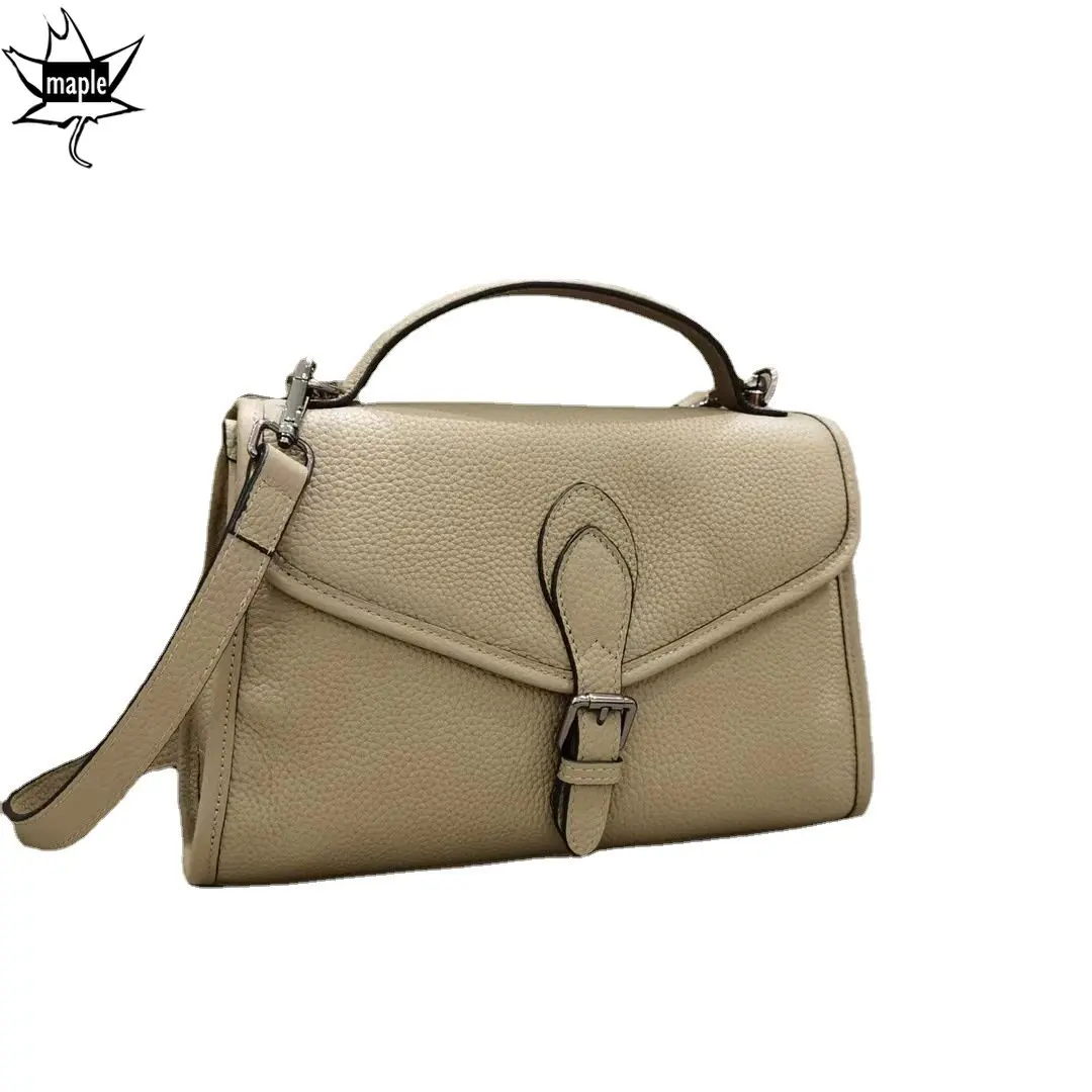 Vintage High Quality Satchel Crossbody Bag 100% First Layer Cowhide Leather Women Shoulder Bag Official Business Purse Orange
