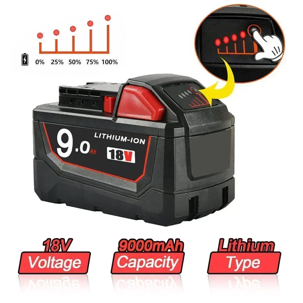 Rechargeable Batteries For Milwaukee M18B5 XC Lithium ION Battery 18v 9.0/6.0/12.0Ah battery charger M18 12V~18V
