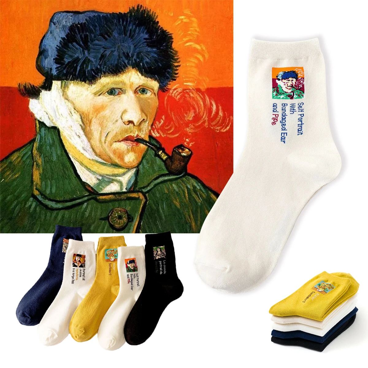 

Vincent Willem Van Gogh Socks Harajuku Abstract Art Patterned Novelty Funny Character Pattern Socks for Women Summer Socks