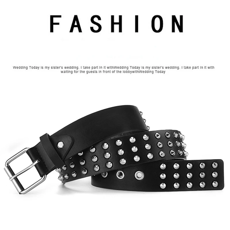 new luxury square bead rivet leather belt metal pyramid straps men and women punk rock hardware jeans designer female waist belt
