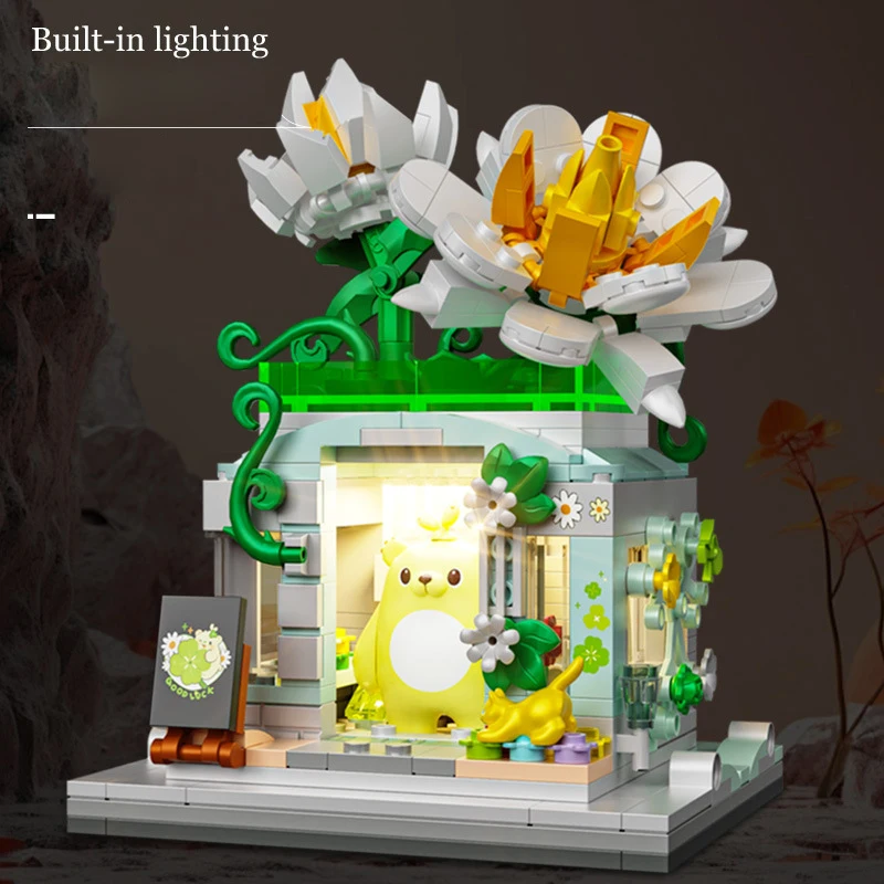 Конструктор Idea Flower City Street View: Мини-блоки «Гардения, Лотос, Цветущая вишня, Подсолнух» с подсветкой (art.: 3920d98747eb5) - 3920d98747eb5
