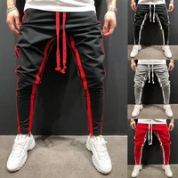mens side pockets cargo harem pants ribbons black hip hop casual male joggers trousers fashion casual streetwear pants