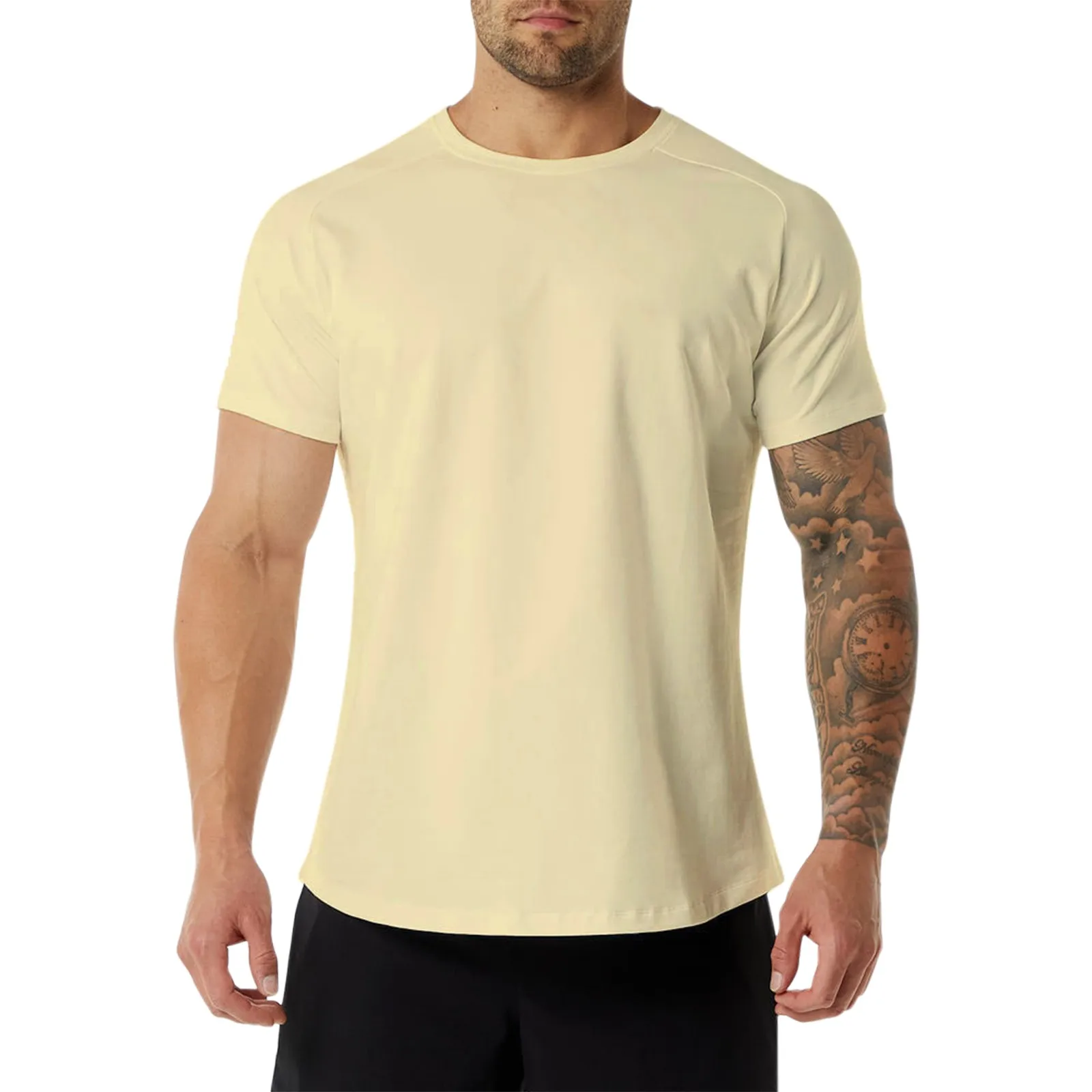 

Spring And Summer New Casual Solid Men's Round Neck Long Sleeve T Shirt Slim Fit Youth T Shirt