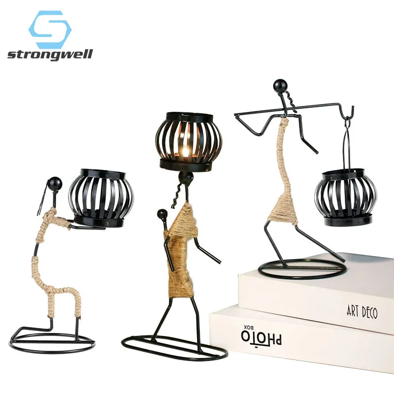 

Strongwell Nordic Metal Candlestick Abstract Character Sculpture Candle Holder Decor Handmade Figurines Home Decoration Art Gift