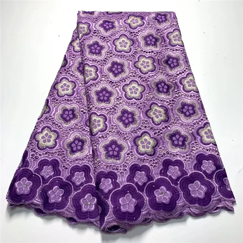 Purple Swiss Lace Fabric African Lace Fabric High Quality Embroidery African Cotton Fabric 5Yard Swiss Voile Lace For Dress 1970