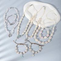 boho natural shell anklet bracelet adjustable braided bracelet necklace set women summer beach accessories jewelry