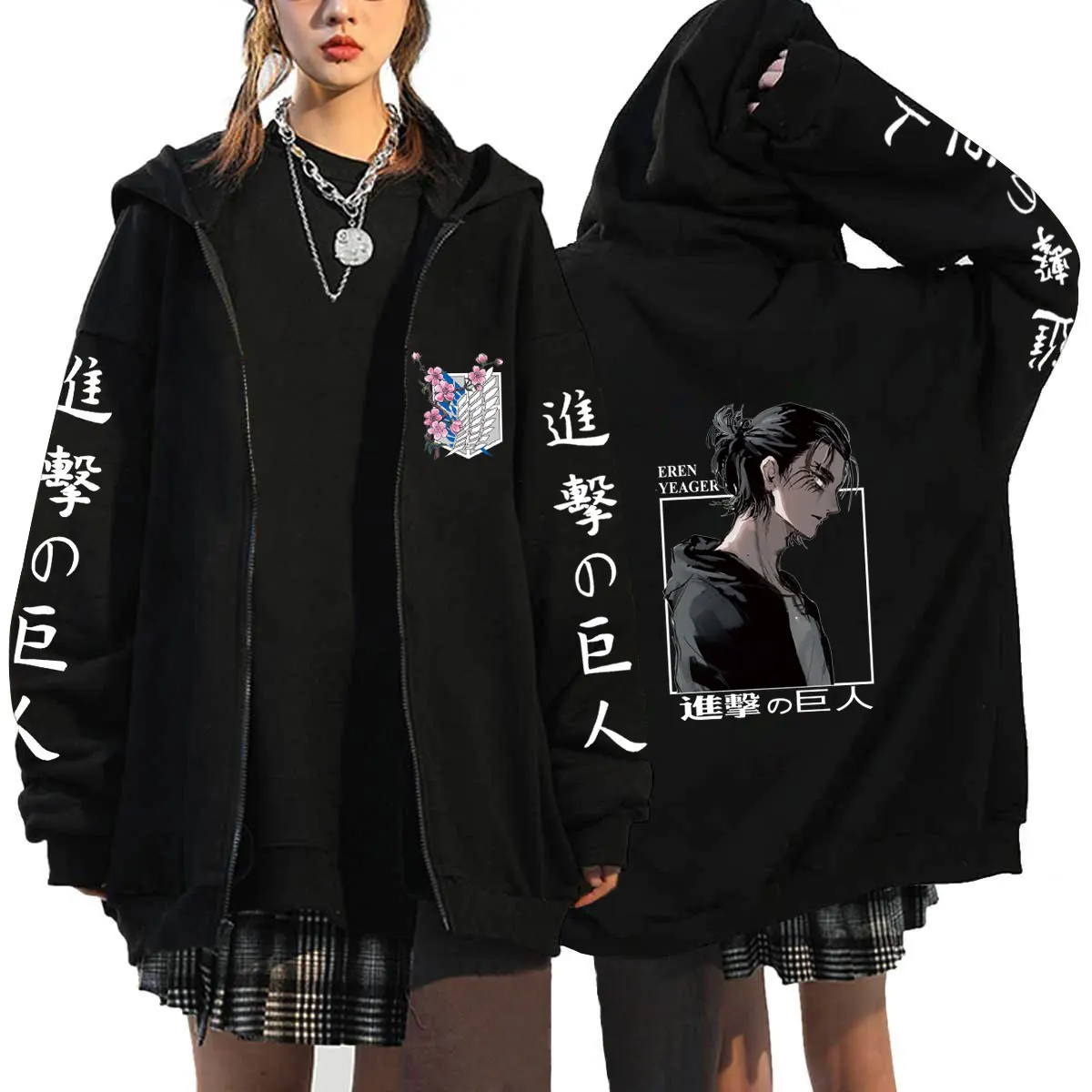 

Harajuku Anime Attack On Titan Outerwear zipper Hoodies Streetwear 2022 Autumn Winter Zipper Coats