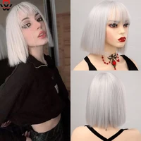 manwei synthetic short straight wig bob with bangs silver gray cosplay wig female natural straight lolita false hair