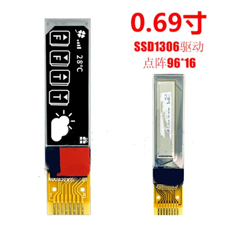 IPS 0,69-дюймовый 8-контактный белый OLED-экран SSD1306 Drive IC 96*16 Интерфейс IIC