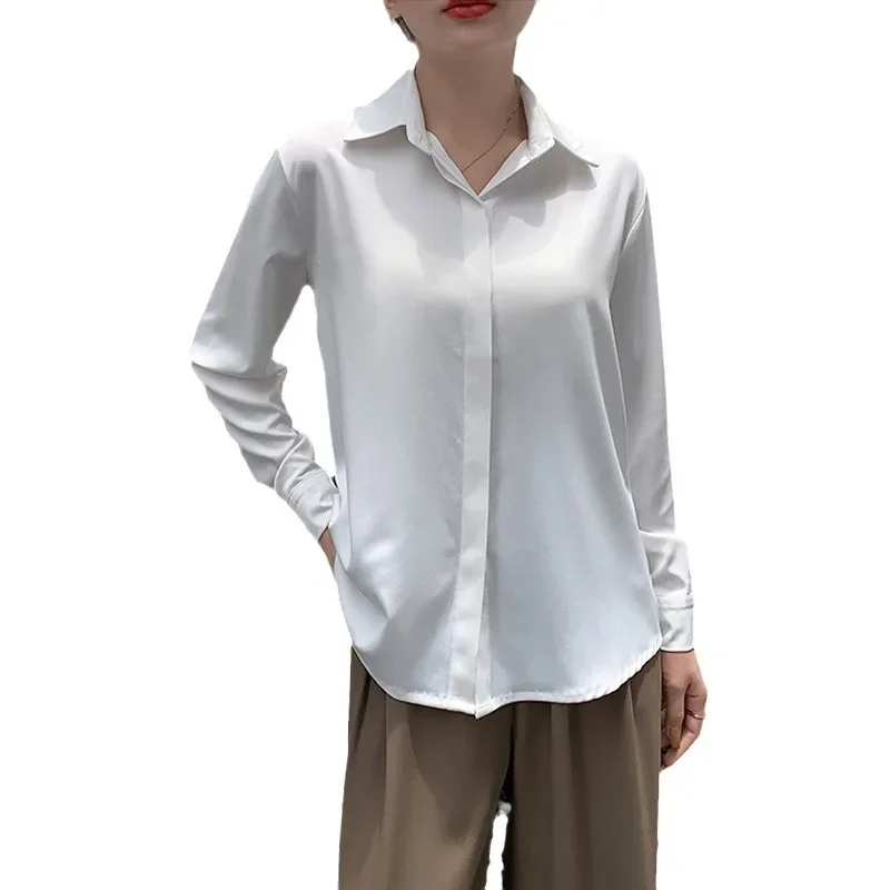 Женская осенняя универсальная винтажная рубашка с длинным рукавом и драпировкой