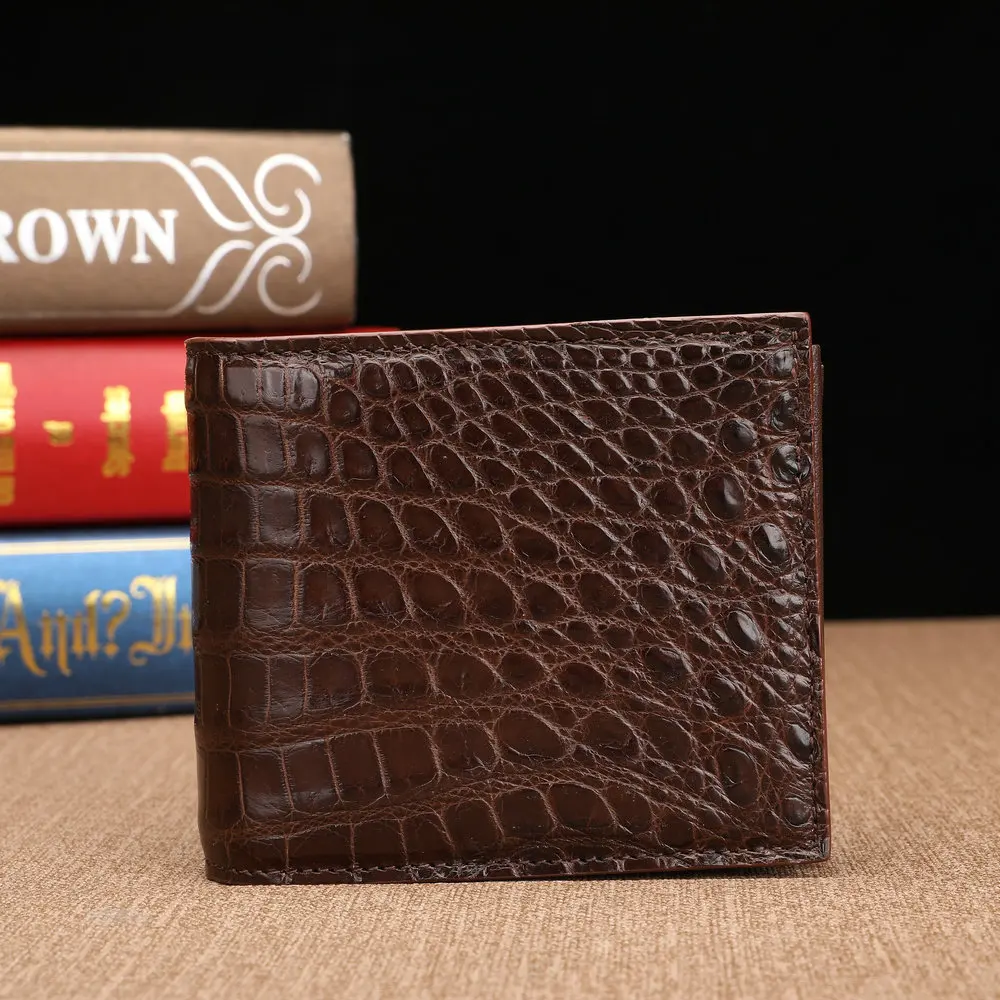 

2022 New Vintage Oil Edge Horizontal Crocodile Belly Wallet Genuine Leather Men's Wallet Business Casual Coffee Short Wallet 45