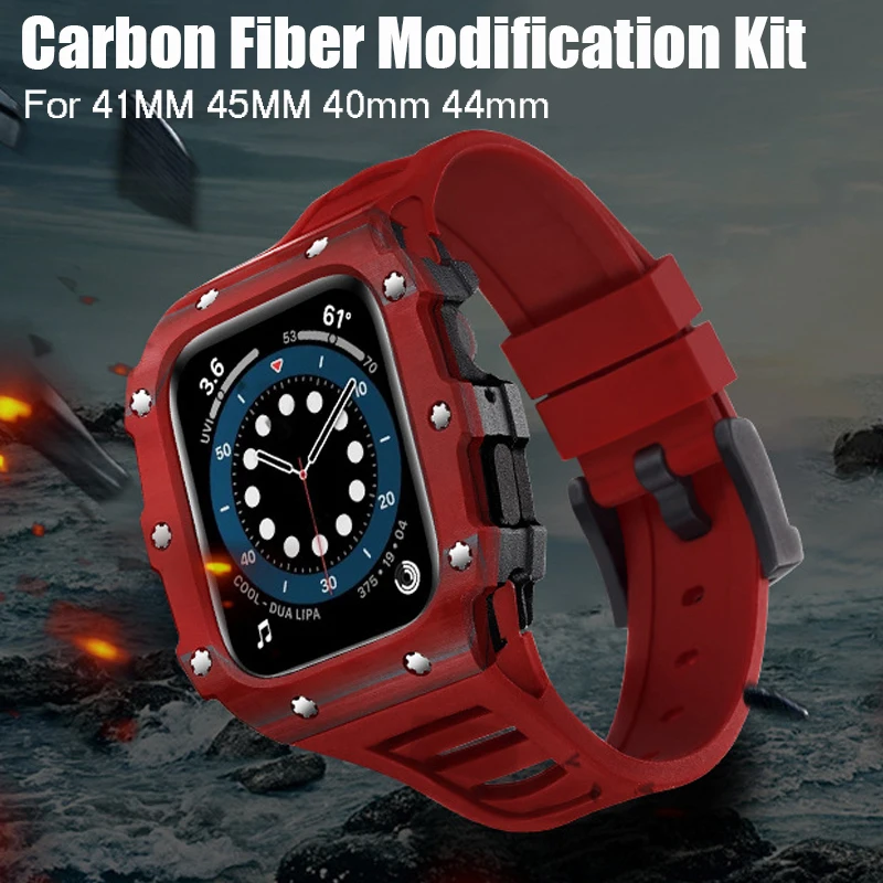 

Modification Kit Carbon Fiber Case+Strap For Apple Watch 41MM 45MM 40mm 44mm Band Luxury Bracelet For iWatch 8 7 SE 6 5 4 Correa