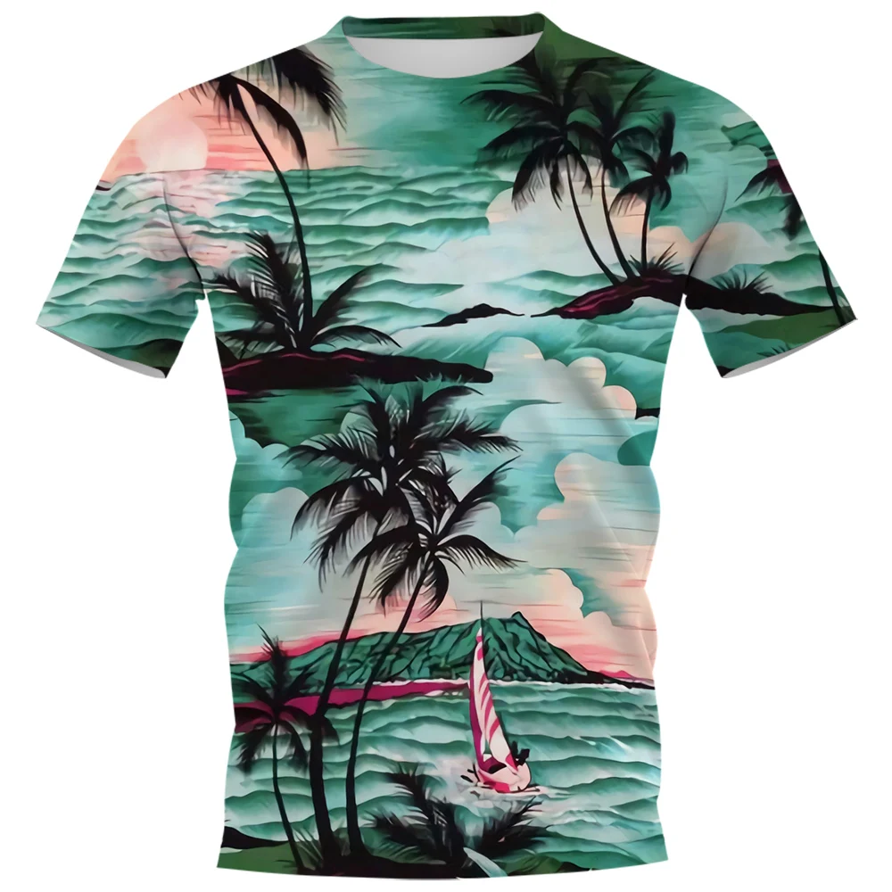 

CLOOCL Men T-Shirt Hawaiian Sailboat Coconut Tree 3D Printed T Shirt Summer Women Streetwear Harajuku Short Sleeve Male Tops