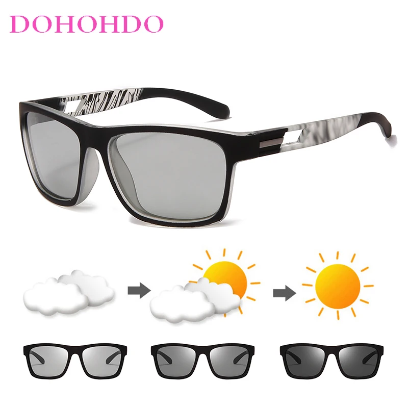 

DOHOHDO Men Polarized Photochromic Sunglasses New Brand Design Woman Driving Change Color Sun Glasses Anti-UV Square Goggles