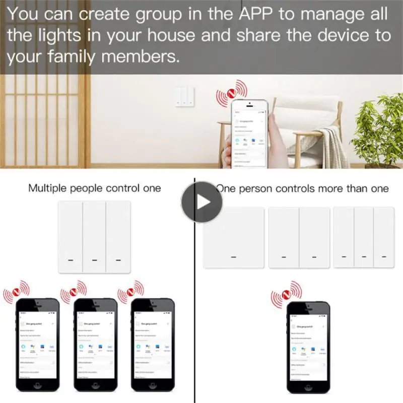 

1PCS Tuya Smart Light Switch No Neutral Wire No Capacitor Needed Smart Life App 1/2/3 Gang Works with Alexa Home