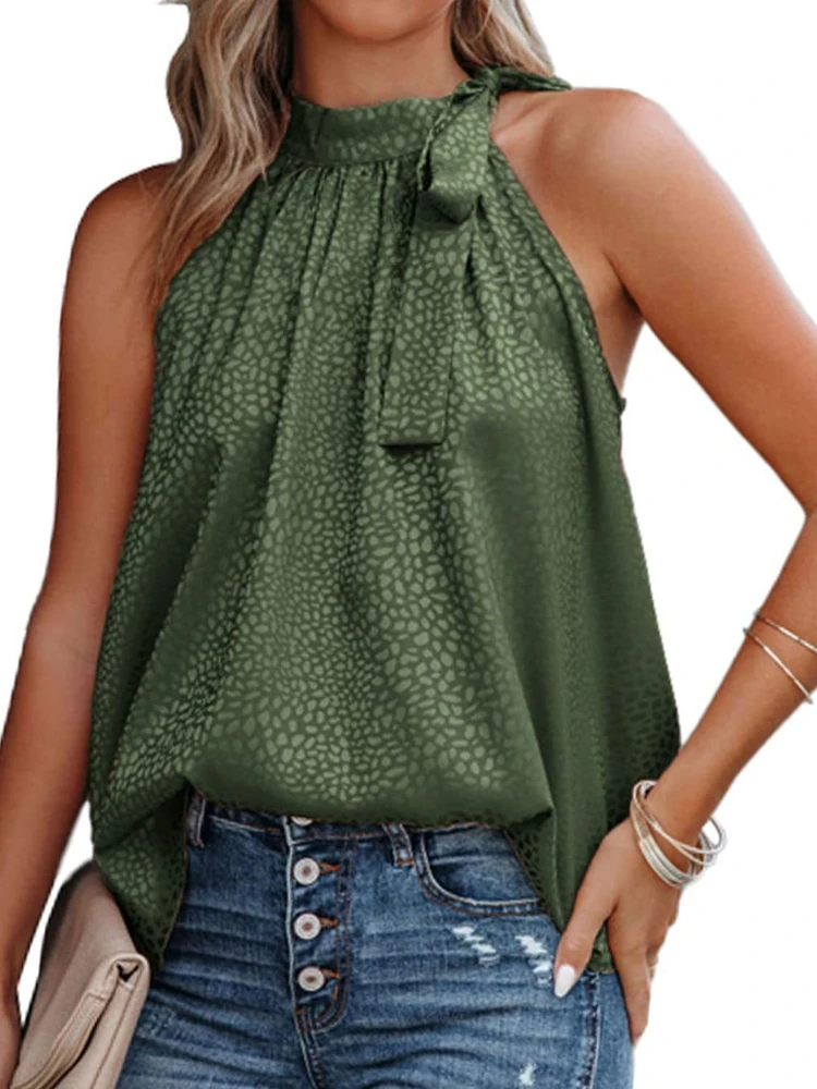 Женские атласные майки без рукавов с бантом на шее пляжные топы принтом для лета |