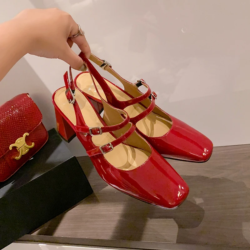 

2022 New summer Ladies sandals 22-24.5cm cowhide upper full leather women sandals high heel shoes woman Buckle back tab 3 colors