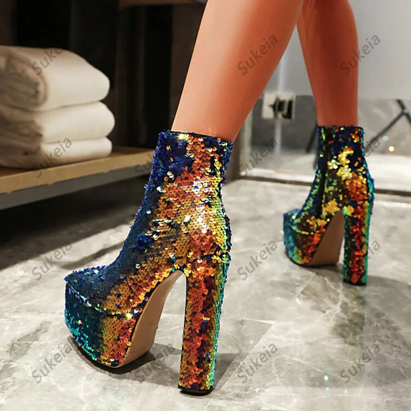Sukeia популярные женские зимние ботильоны с острым носком на массивном каблуке
