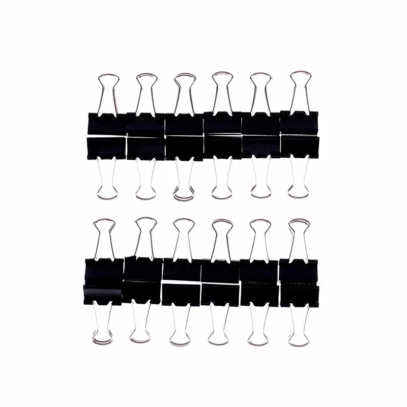 

15mm 12pcs Office School Clips Paper Document Clips Grip Clip Paper Black Binder Metal Stationery Foldback Clamps
