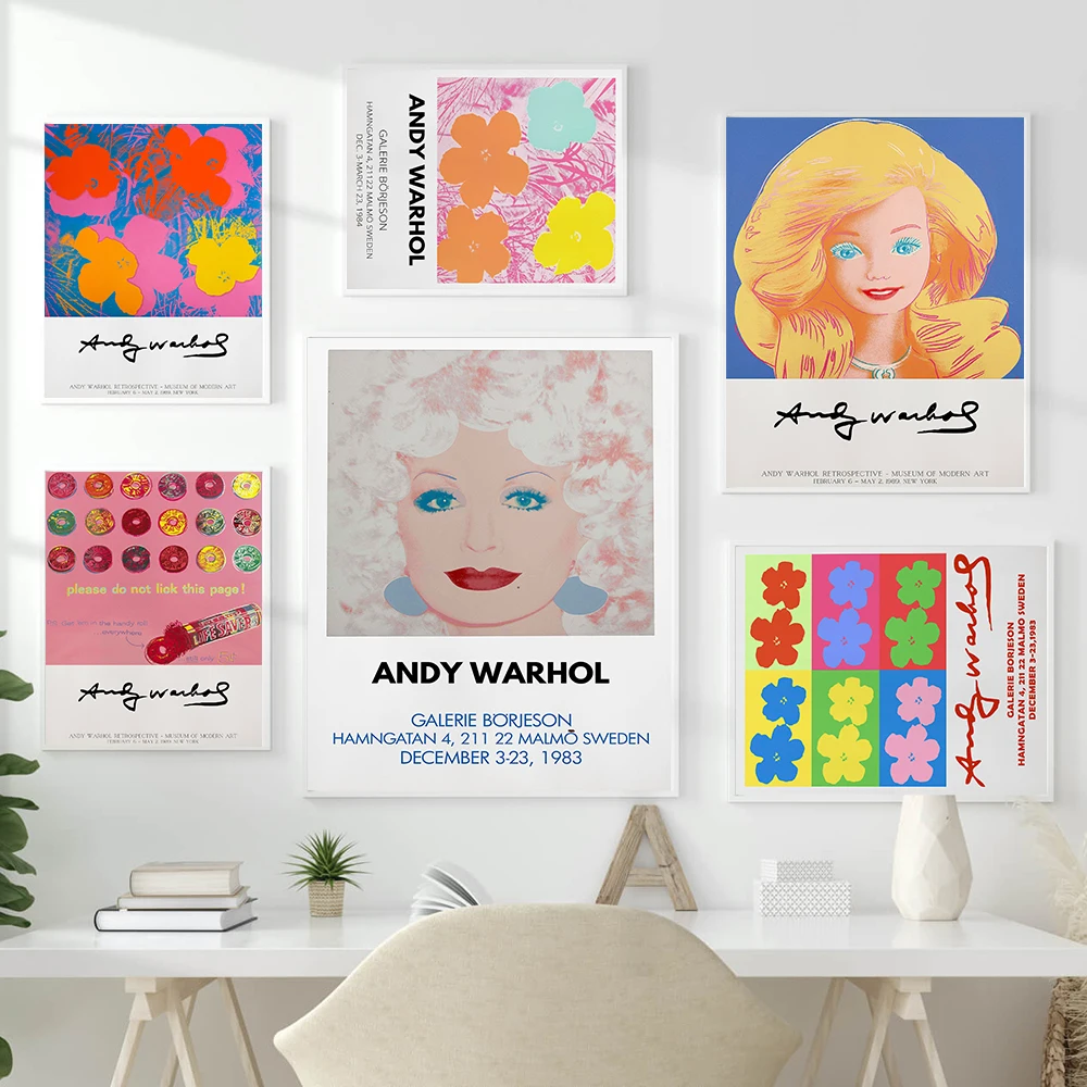 

Andy Warhol Poster Exhibition Canvas Painting Colorful Flowers Art Print Candy Pop Wall Picture For Living Room Home Decor