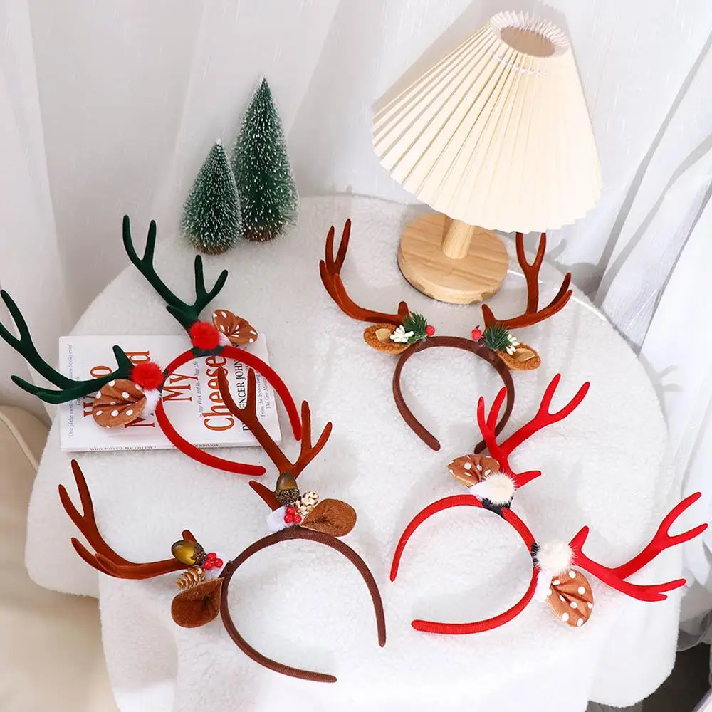 

Cute Trendy Non-slip Pine Cones Plush Ball Large Antlers Christmas Headband Elk Korean Style Hairbands Women Hair Hoop