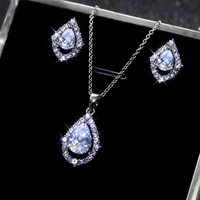 2022 new 2pcs pack fashion water drop crystal silver color jewelry set for wedding earring necklace pendant women gift