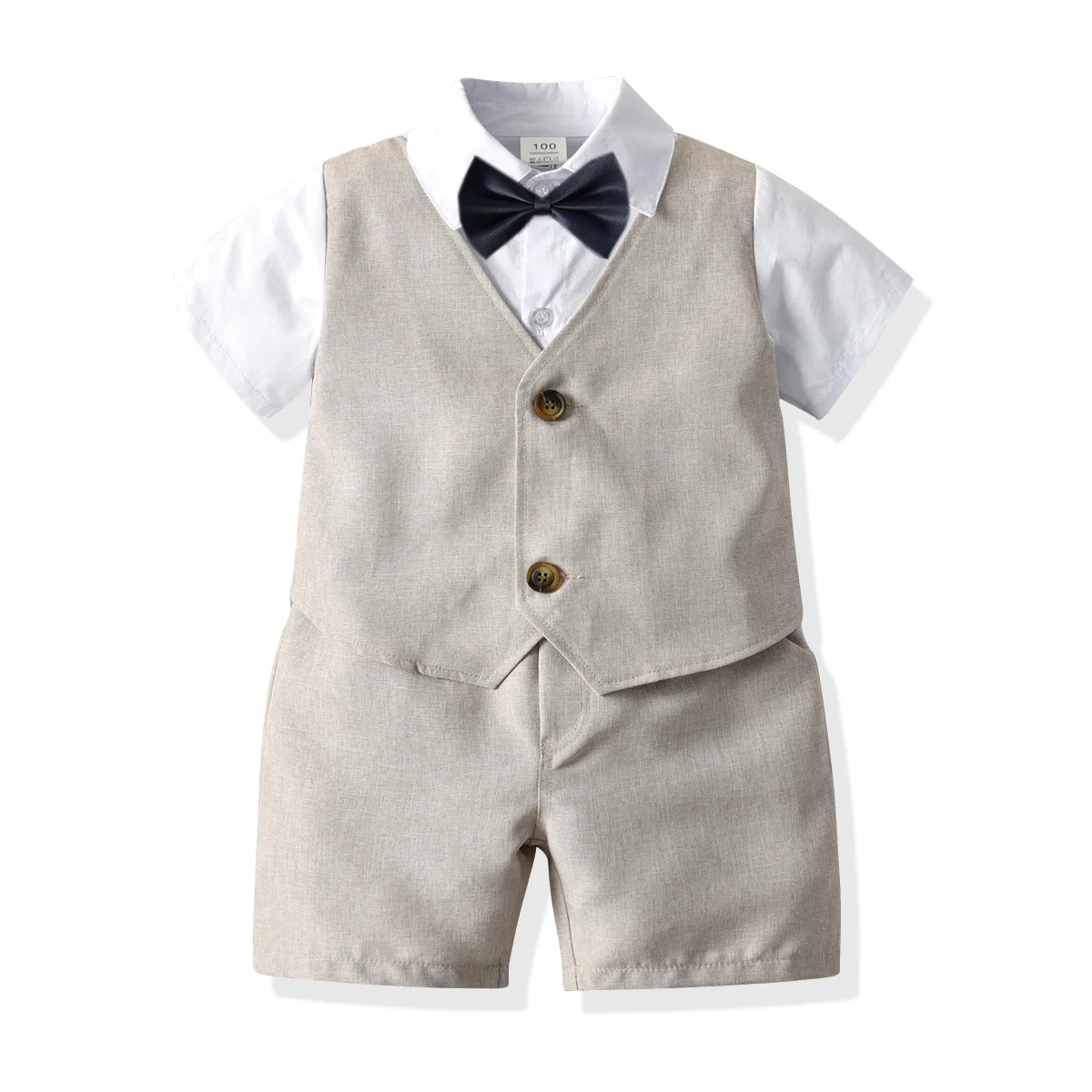 

Boys Patchwork Vest Shirt Boutique Set Gentleman Kids Summer Cotton Outfits Children's Wedding Birthday Party Formal Suit 2-6Y