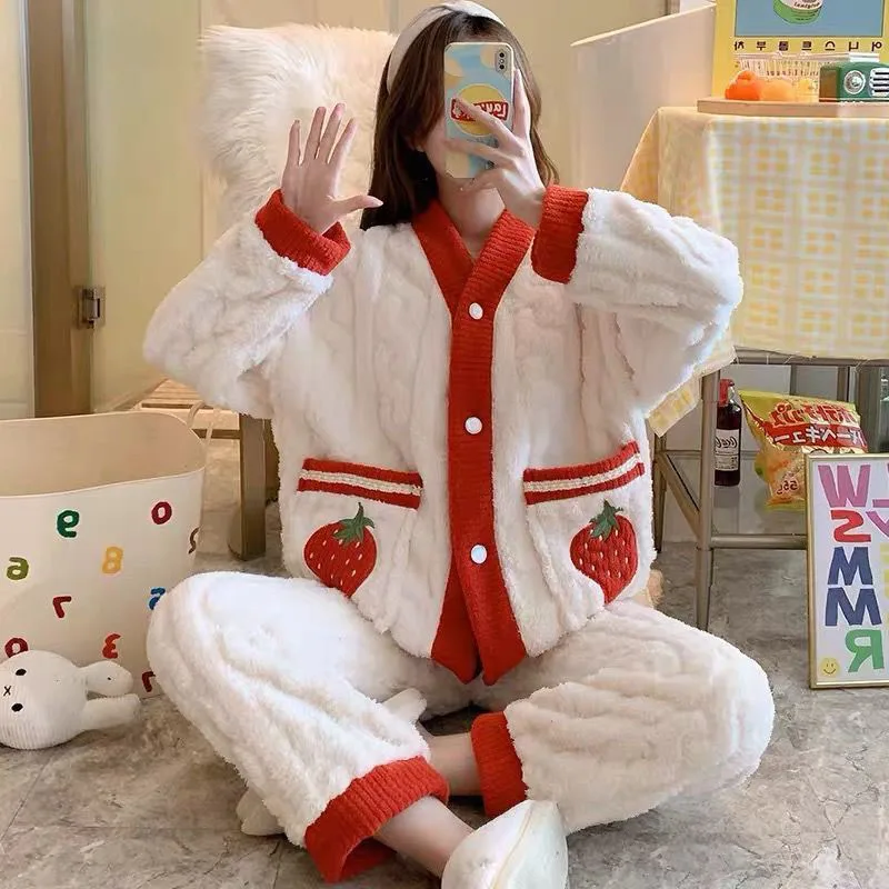 Новинка осенне-зимняя теплая пижама из кораллового флиса женская одежда для дома