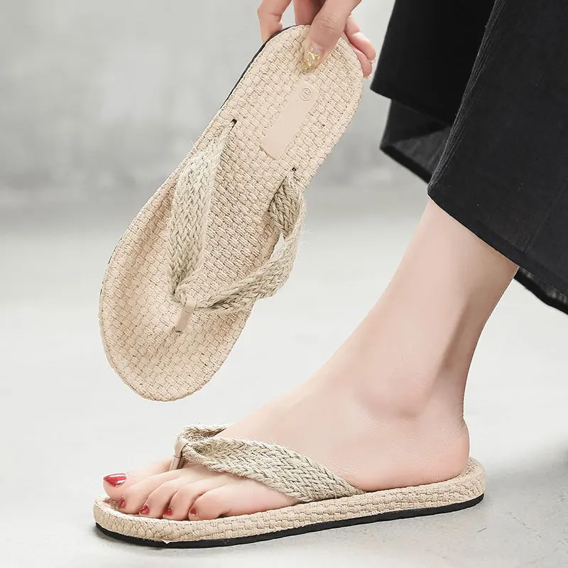 Women Slippers Summer Beach Sandals Cross Hemp Braided Slides Straw Straps Flip Flops Korean Harajuku Travel Casual Shoes |