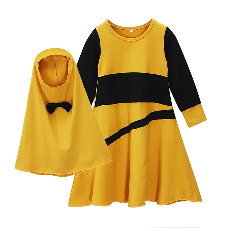 Muslim Children Girls 2 Pieces Prayer Dress Hijab Abaya Ramadan Sets Arab Kids Jilbab Headscarf Long Robe Islamic Kaftan Gown