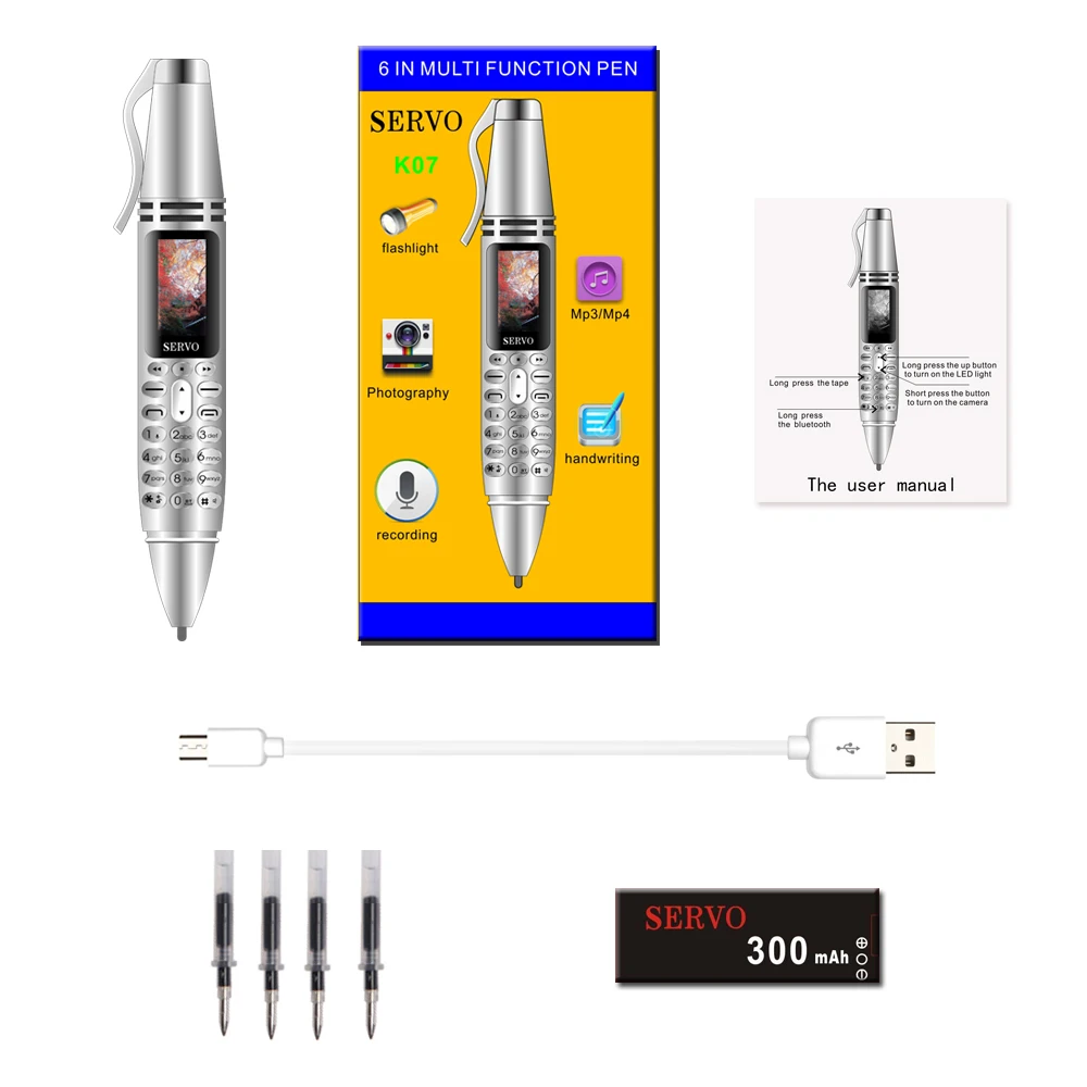 SERVO K07 Pen Cellphone Dual SIM Call Recording Bluetooth Dial Speed Dial Magic Voice 0.96