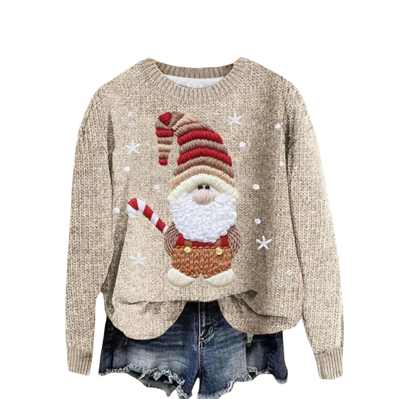 Женский вязаный свитер с принтом Санта-Клауса массивный пуловер иглой без
