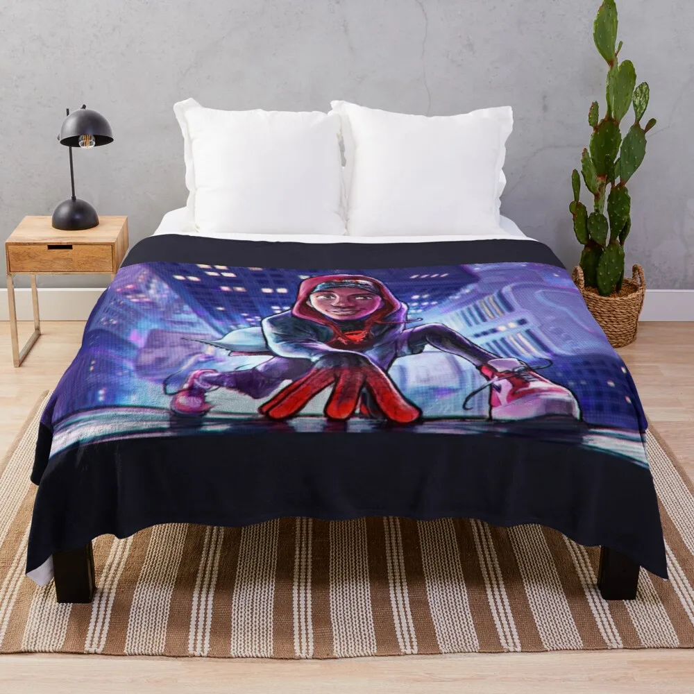 

Miles Morales Flannel Blanket Luxury Cute Pom Pom Fresh Throw Blankets
