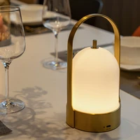 Vintage Luxury Brass Cordless 4000mAh Rechargeable Lantern Indoor Outdoor Table Light Modern Portable LED Table Lamp