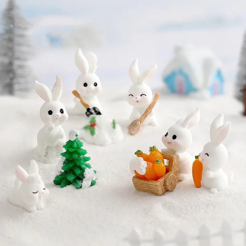 

Миниатюрные фигурки, милый Рождественский кролик, микро-ландшафт, снеговик, кролик, украшение, настольные аксессуары для украшения дома, де...
