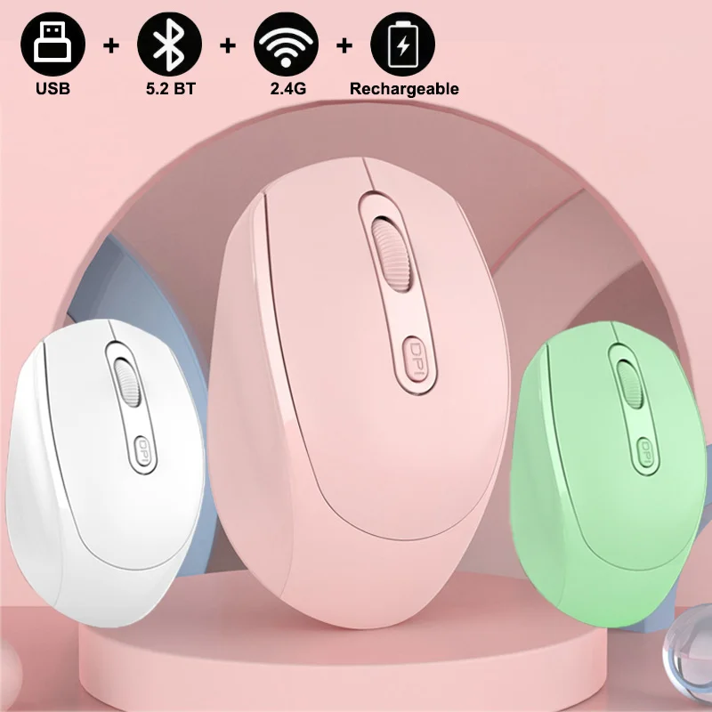 

Rechargeable Bluetooth-compatible Wireless Mouse 2.4G Optical Mice with USB RGB 1600DPI Mouse for Computer Laptop PC Mute Mause