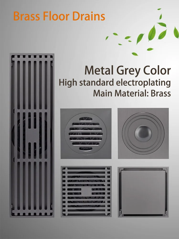 

Brass Floor Drain, Metal Grey Color, Washing Machine, Bathroom, Shower, Invisible, Long Strip, Bathroom