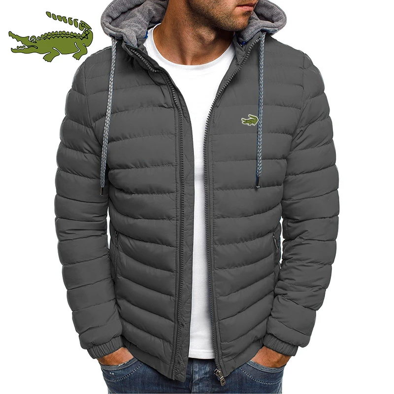 New high-quality men's warm windproof cotton jacket Fashion casual hooded zipper thick printed cotton jacket