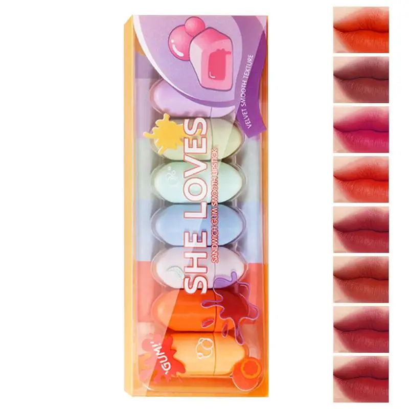 

8 Color/set Mini Cute Capsule Velvet Lipsticks Set Matte Waterproof Lip-Tint Nude Lip Glaze Brown Lip Gloss Lip Makeup Cosmetics