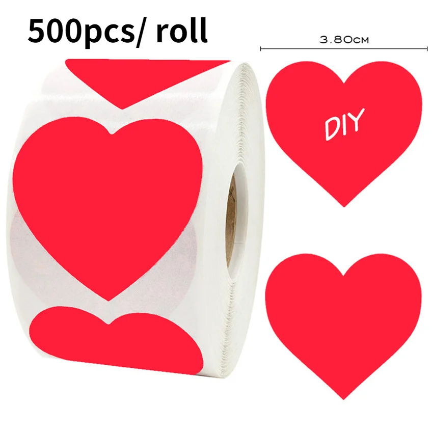 

500pcs Red Heart shape Stickers 1.5'' Thank you Love Heart Seal Labels for Valentine's Day Wedding party decor Envelope Seal