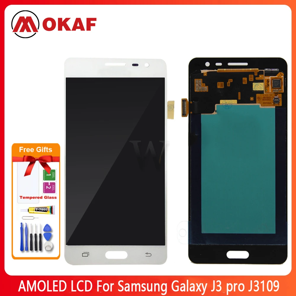 

OKANFU New Original Super AMOLED LCD For Samsung Galaxy J3 pro J3109 J3110 J3119 LCDS Display Touch Digitizer Screen Bright